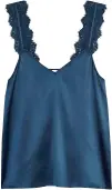  ??  ?? Lace-trimmed top, £180, Cami NYC at harveynich­ols.com