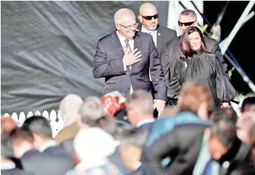  ??  ?? Morrison and his wife Jenny arrive for the national remembranc­e service at Hagley Park.