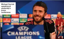  ??  ?? Michael Carrick speaking at yesterday’s press conference