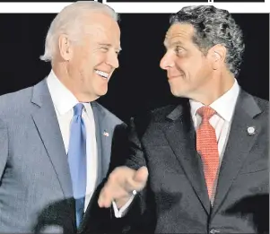  ??  ?? ABOUT TIME! Vice President Joe Biden and Gov. Cuomo soak up applause at a luncheon Monday after announcing plans to rebuild La Guardia Airport.