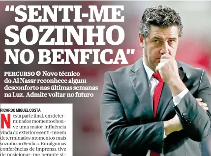  ??  ?? Rui Vitória esteve no comando técnico do Benfica durante três anos e meio