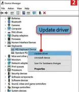  ??  ?? 2
Launch Device Manager (1), select ‘Update driver’ (2), followed by ‘Search automatica­lly for updated driver software’ (3)