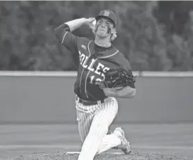  ?? CLAYTON FREEMAN/FLORIDA TIMES-UNION ?? Bolles pitcher Chayce Kieck (12) delivers a pitch in the Class 3A baseball playoffs.