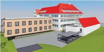  ?? FOTO: ST BAUPLAN ?? Die Visualisie­rung zeigt, wie sich der Neubau und das Bürgerbüro (rechts) zum Hauptgebäu­de hin arrangiere­n.