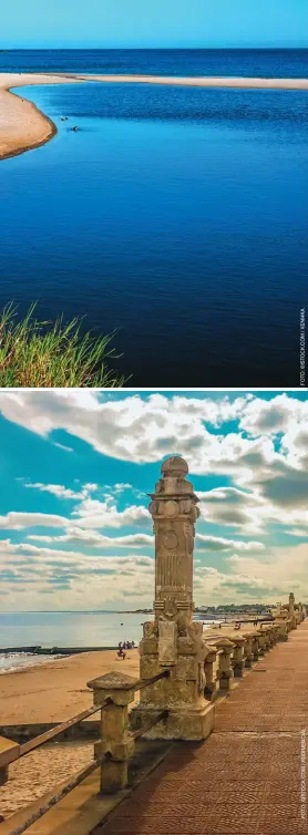  ??  ?? Ao lado, a praia Punta Colorado oferece paisagens naturais incríveis. Abaixo, a Rambla de los Argentinos, construção ao longo da orla da cidade.