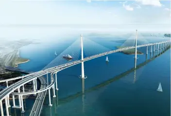  ?? COURTESY OF THE CEBU-CORDOVA LINK EXPRESSWAY GROUP ?? TAKING SHAPE. This is an artist’s rendition of the Cebu-Cordova bridge, first published with permission from the CebuCordov­a Link Expressway last Dec. 5, 2017.