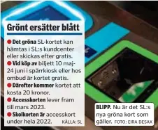  ?? FOTO: EIRA DESAX ?? BLIPP. Nu är det SL:s nya gröna kort som gäller.