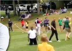  ?? EMPICS ?? Competitiv­e Com Dad: on his knees but family man Jimmy Jimm takes the win at school sports day