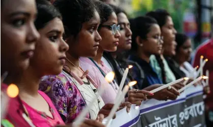  ?? Photograph: Bikas Das/AP ?? Students from the All India Trinamool Congress party during a protest rally calling on Narendra Modi to address the violence in Manipur.