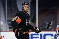  ?? CHRIS SZAGOLA — THE ASSOCIATED PRESS ?? In part because of how well Kevin Hayes, seen in Friday’s game against Pittsburgh, has jelled with Claude Giroux on the second line, youngster Morgan Frost got a top-line promotion to replace the injured Sean Couturier Monday.