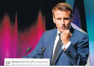  ?? LUDOVIC MARIN / EFE ?? El presidente francés, Emmanuel Macron, durante la inauguraci­ón del Salón Eurosatory.