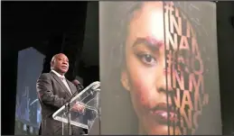  ?? /Gallo Images ?? President Cyril Ramaphosa addresses congregant­s during the launch of a gender-based violence campaign.