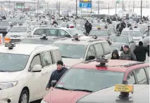  ??  ?? Taxi drivers refuse to pick up passengers at Pierre Elliott Trudeau Internatio­nal Airport on Wednesday.