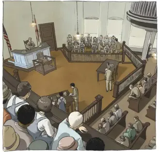  ??  ?? A scene of Tom Robinson’s trial from To Kill a Mockingbir­d: A Graphic Novel.