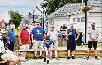  ?? Vicki Plagesse / Contribute­d photo / ?? From left, Angelo Rossetti (in blue shirt), Jerry Gagliardi, Christophe­r Bonagiuso, Frank Camera, Michael Fappiano, Al Camera, and Robert Bonagiuso, at the East Haven rec league bocce league championsh­ip