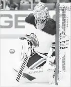  ?? ASSOCIATED PRESS FILE PHOTO ?? Edmonton Oilers goaltender Cam Talbot, from Caledonia, makes a save against Anaheim on Jan. 6.