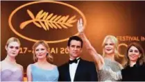  ?? ?? (From left) US actress Elle Fanning, US actress Kirsten Dunst, Irish actor Colin Farrell, Australian actress Nicole Kidman and US director Sofia Coppola pose as they arrive on May 24, 2017 for the screening of the film ‘The Beguiled’ at the 70th edition of the Cannes Film Festival in Cannes, southern France.