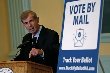  ?? MATT STONE / HERALD STAFF FILE ?? STATE-APPROVED: Secretary of State William Galvin talks about mail-in voting on Oct. 5, 2020, at the State House.