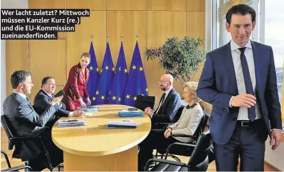  ??  ?? Wer lacht zuletzt? Mittwoch müssen Kanzler Kurz (re.) und die EU-Kommission zueinander­finden.