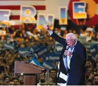  ?? (Rick Wilking/Reuters) ?? DEMOCRATIC US presidenti­al candidate Sen. Bernie Sanders talks to supporters in Denver, Colorado, on Sunday.