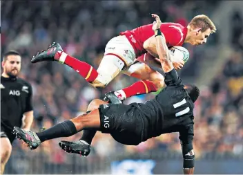  ?? ?? Collision course: Liam Williams clashes with Waisake Naholo, of New Zealand, in 2016; Wales coach Wayne Pivac (below)