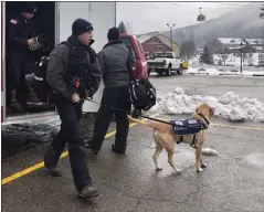  ?? KHQ VIA AP ?? A K-9 team responds to an avalanche in Kellogg, Idaho, on Tuesday. Four people were rescued but three others were found dead, the last on Thursday.