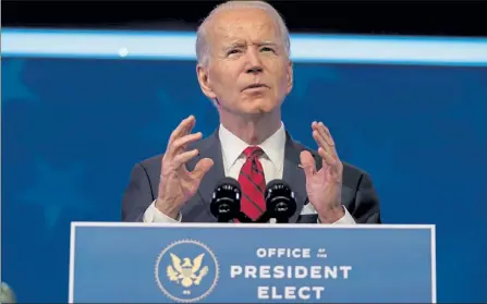  ?? AMR ALFIKY / NYTNS ?? President-elect Joe Biden speaks at The Queen theater in Wilmington, Del., on Friday, where he outlined a national vaccinatio­n blitz.