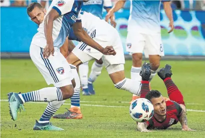  ?? STEVE RUSSELL/TORONTO STAR ?? Sebastian Giovinco drew a foul in the box, but failed to convert the penalty kick in TFC’s shutout loss on home turf.