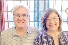  ?? DENISE NEMEC SPECIAL TO ENTERPRISE-LEADER ?? Kevin Krest and Pastor Rachel Krest in front of one of the stained glass windows in Central United Methodist Church in Lincoln.