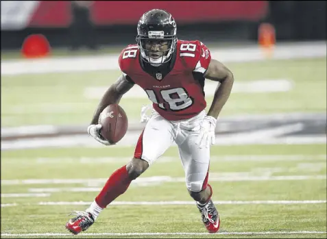  ?? JOHN BAZEMORE / AP ?? Despite leading the AFC with 17.3 yards per catch in his rookie season in 2014, Taylor Gabriel was cut by the Browns after they drafted five wide receivers last spring. The Falcons swooped in and claimed him.