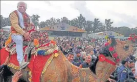  ?? TWITTER ?? Haryana chief minister Manohar Lal Khattar riding a camel during a state-level livestock show in Karnal on Saturday.