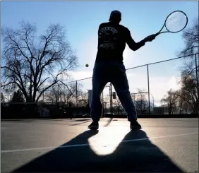  ?? The Daily Courier ?? A man plays tennis at Knox Mountain park in this file photo from 2016. The city is pledging to reopen rec facilities this week.