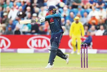  ?? Reuters ?? England’s Jason Roy pulls the ball to the boundary during the second One Day Internatio­nal against Australia at the Sophia Gardens, Cardiff, on Saturday.