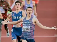  ?? GETTY IMAGES. ?? Great Britain’s Jake Wightman looks stunned after holding off Olympic champion and world-record holder Karsten Warholm, of Norway, to win the men’s 1500m final yesterday.