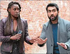  ?? SKIP BOLEN/NETFLIX VIA AP ?? Issa Rae as Leilani, left, and Kumail Nanjiani as Jibran in “The Lovebirds.”