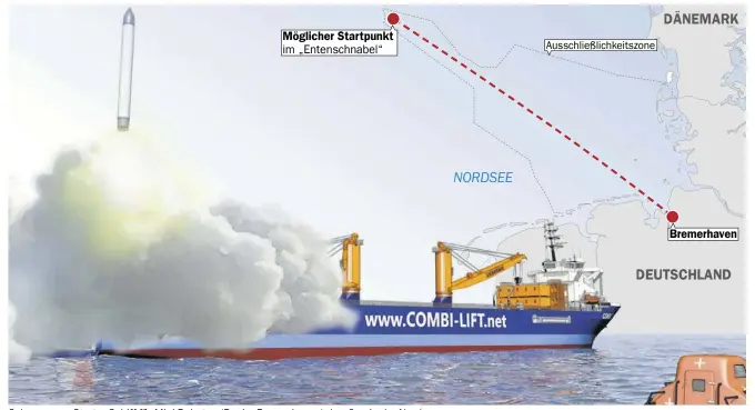  ?? Grafik: Ricarda Pinzke/Foto: Copyright Wolf Souyon ?? und Abonnenten unserer Zeitung gibt es ab sofort ein noch umfangreic­heres Angebot an Wirtschaft­sinhalten. Unsere neue Rubrik „Die Wirtschaft im Nordwesten“mit vielen hintergrün­dig recherchie­rten Geschichte­n finden Sie unter
außerdem keine Wirtschaft­snachricht­en mehr und abonnieren Sie unseren kostenlose­n Wirtschaft­snewslette­r unter
Schema vom Starter-Schiff für Mini-Raketen (Basis: Bremerhave­n) draußen in der Nordsee