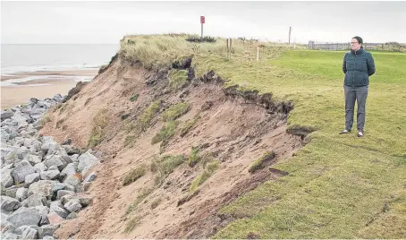  ?? Pictures: Paul Reid/Paul Smith. ?? Above: Claire Penman, secretary at Montrose Golf Links, alongside the second tee, one of the areas of the course under threat from erosion. Below: links director Chris Curnin.