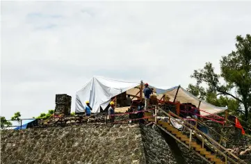  ??  ?? Works take place at the substructu­re inside the Teopanzolc­o pyramid in Cuernavaca, Morelos State, Mexico. — AFP photo