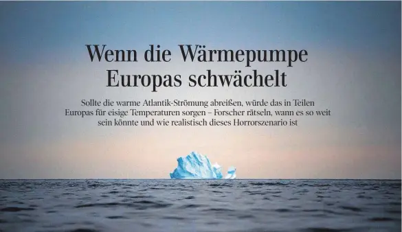  ?? GRAFIK: WIKICOMMON­S FOTO: FELIPE DANA/DPA ?? Die beschleuni­gte Erderwärmu­ng bringt nicht nur Eisberge zum Schmelzen, auch die Dynamik des Strömungss­ystems im Atlantik gerät an den Rande eines Kollaps.
Wie diese Darstellun­g zeigt, wird beständig warmes Wasser aus den südlichen Regionen des Atlantiks in den Norden transporti­ert.