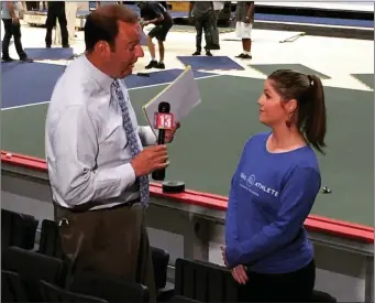  ??  ?? Caradh O’Donovan being interviewe­d at the Aurora Games in New York in August.