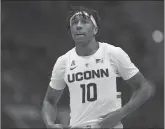  ?? JESSICA HILL/AP ?? Brendan Adams, the lone true freshman on the UConn men’s basketball team, will have to grow up fast to fill in for the Huskies’ injured starters, Jalen Adams and Alterique Gilbert. UConn plays at Memphis on Sunday.