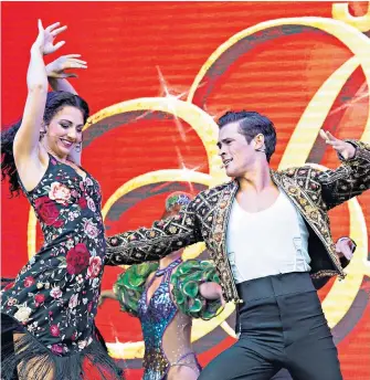  ??  ?? Jonny Labey and Zizi Strallen perform a paso doble from Strictly Ballroom the Musical in Trafalgar Square, London, as part of West End Live.