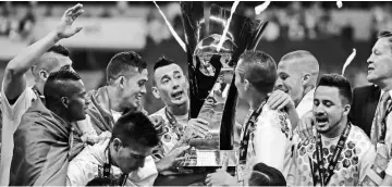  ??  ?? Mexico´s America players celebrates their victory over Mexico´s Tigres, during the Concacaf Champions League football final, at the Azteca Stadium, in Mexico City, on April 27, 2016. - AFP photo