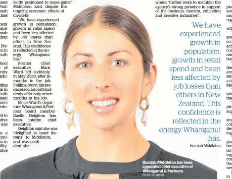  ?? Photo / Supplied ?? Hannah Middleton has been appointed chief executive of Whanganui & Partners.
