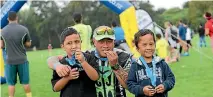  ?? PHOTO: SPORT MANAWATU¯ ?? From left, Rehari Wharawhara, Rawiri Shedlock and Tetiwha Wharawhara after completing the Wha¯ nau Tri 2017.