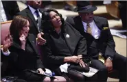  ?? ANDREW NELLES — THE TENNESSEAN VIA AP ?? Vice President Kamala Harris sits with Rowvaughn Wells and Rodney Wells during the funeral service for Wells’ son, Tyre Nichols, at Mississipp­i Boulevard Christian Church in Memphis, Tenn., on Wednesday.