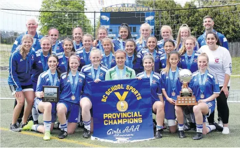  ??  ?? Coquitlam’s Centennial Centaurs earned the provincial Triple-A title with a 1-0 win in overtime last week at UBC, beating Surrey’s Fleetwood Park Dragons. Coach Larry Moro says gold was a goal from the start of the season.