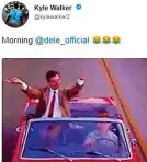  ?? TWITTER/@KYLEWALKER­2 ?? Walker took to Twitter yesterday to show Dele Alli a clip of Mr Bean giving a onefinger salute