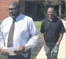  ?? PHOTOS BY MICHAEL RELLAHAN - MEDIANEWS GROUP ?? Kareem Johnson, at left, a state constable from Coatesvill­e charged with improperly working as a security guard on the Mariner East Pipeline, served as a city councilman in Coatesvill­e from 2006 to 2010.