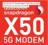  ??  ?? Qualcomm’s Snapdragon X50 5G modem will likely hit devices in 2018.